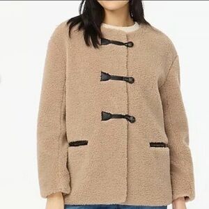 J. Crew Women's Beige Teddy Jacket with Black Toggles Medium